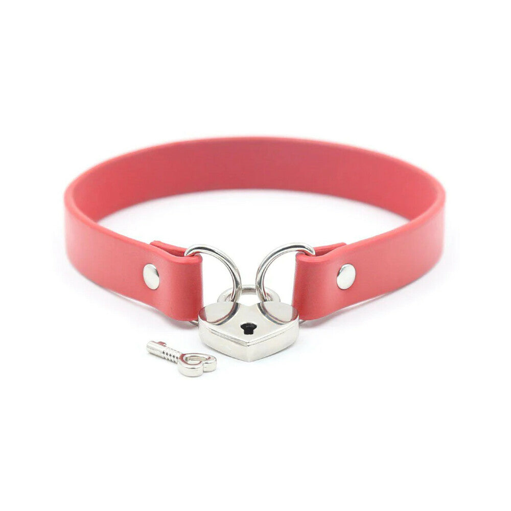 Ple'sur PVC Collar With Heart Lock & Key Red Bag Packaging