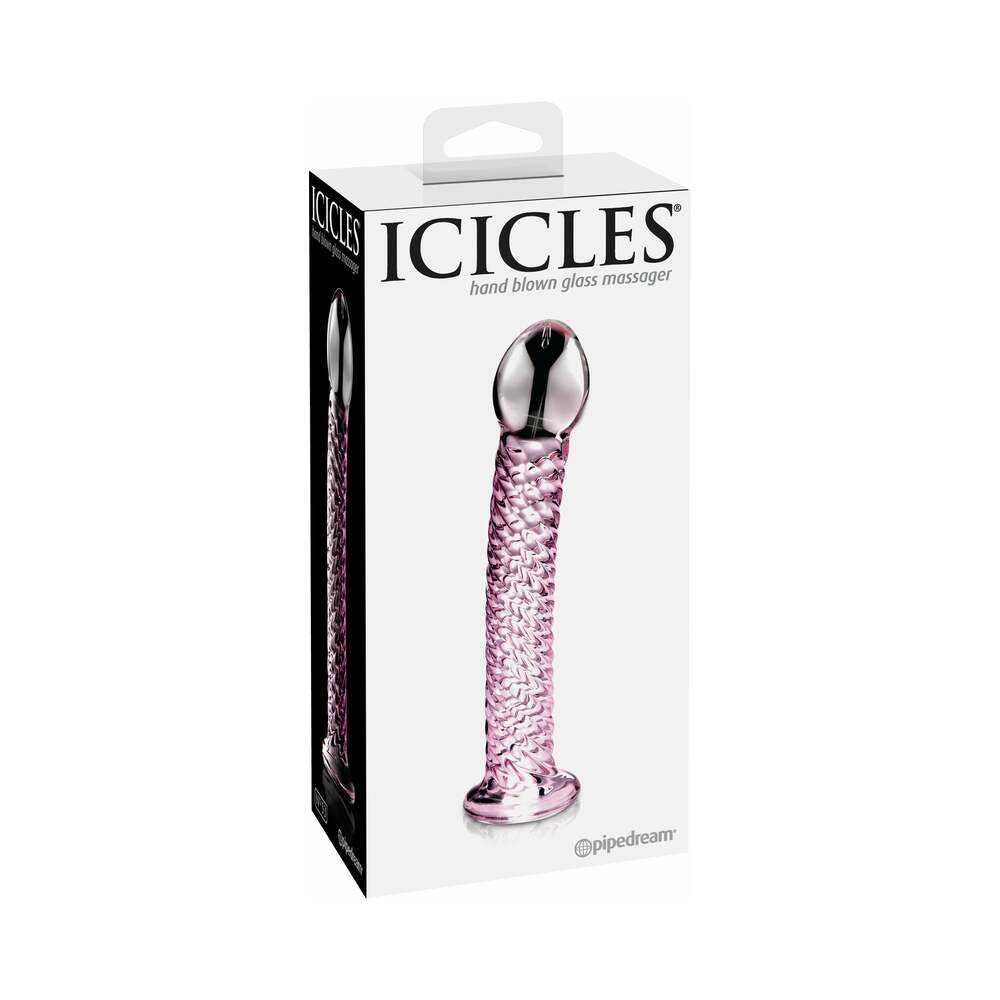 Pipedream Icicles No. 53 Curved Textured 7 in. Glass Dildo Pink - Fantasies Boutique