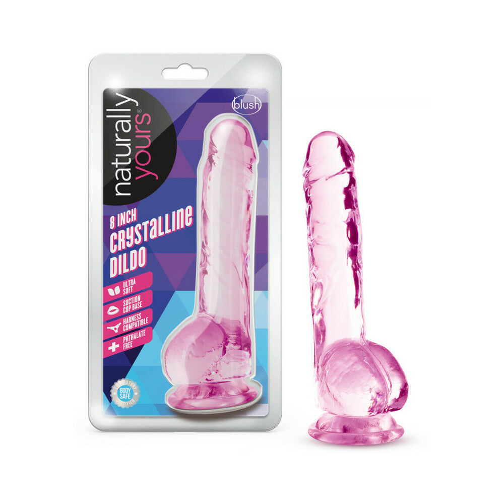 Naturally Yours Crystalline 8 in. Dildo with Balls Rose - Fantasies Boutique