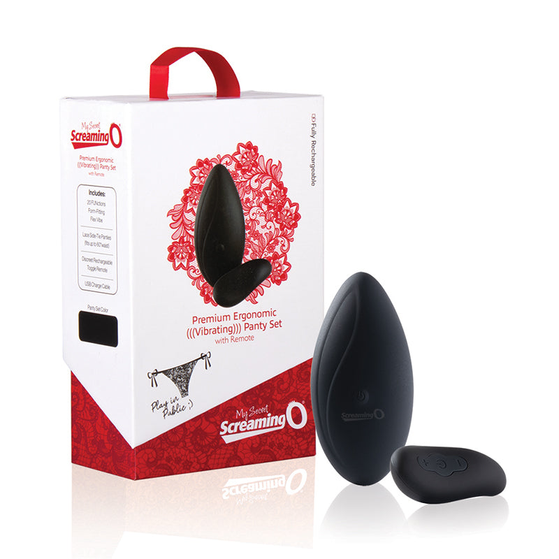 Screaming O Premium Ergonomic Remote Panty Set Black - Fantasies Boutique