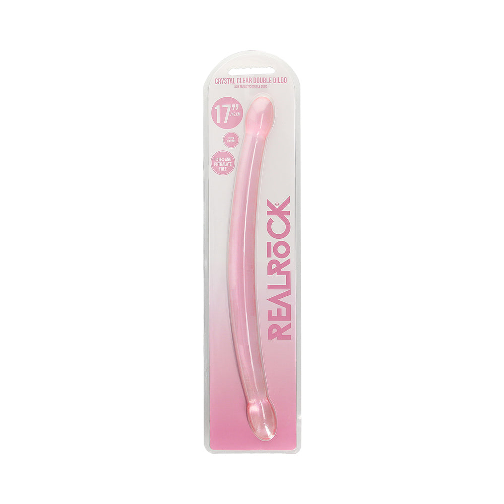 RealRock Crystal Clear Non-Realistic 17 in. Double Dildo Pink - Fantasies Boutique