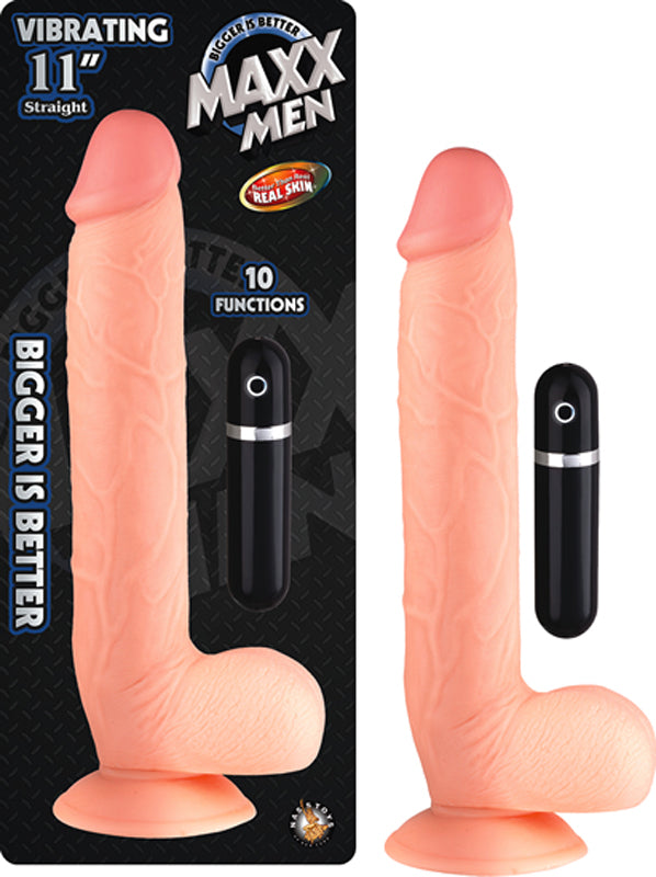 Maxx Men Vibrating 11in. Real Skin Straight Dong With Balls & Suction Cup (Ivory) - Fantasies Boutique