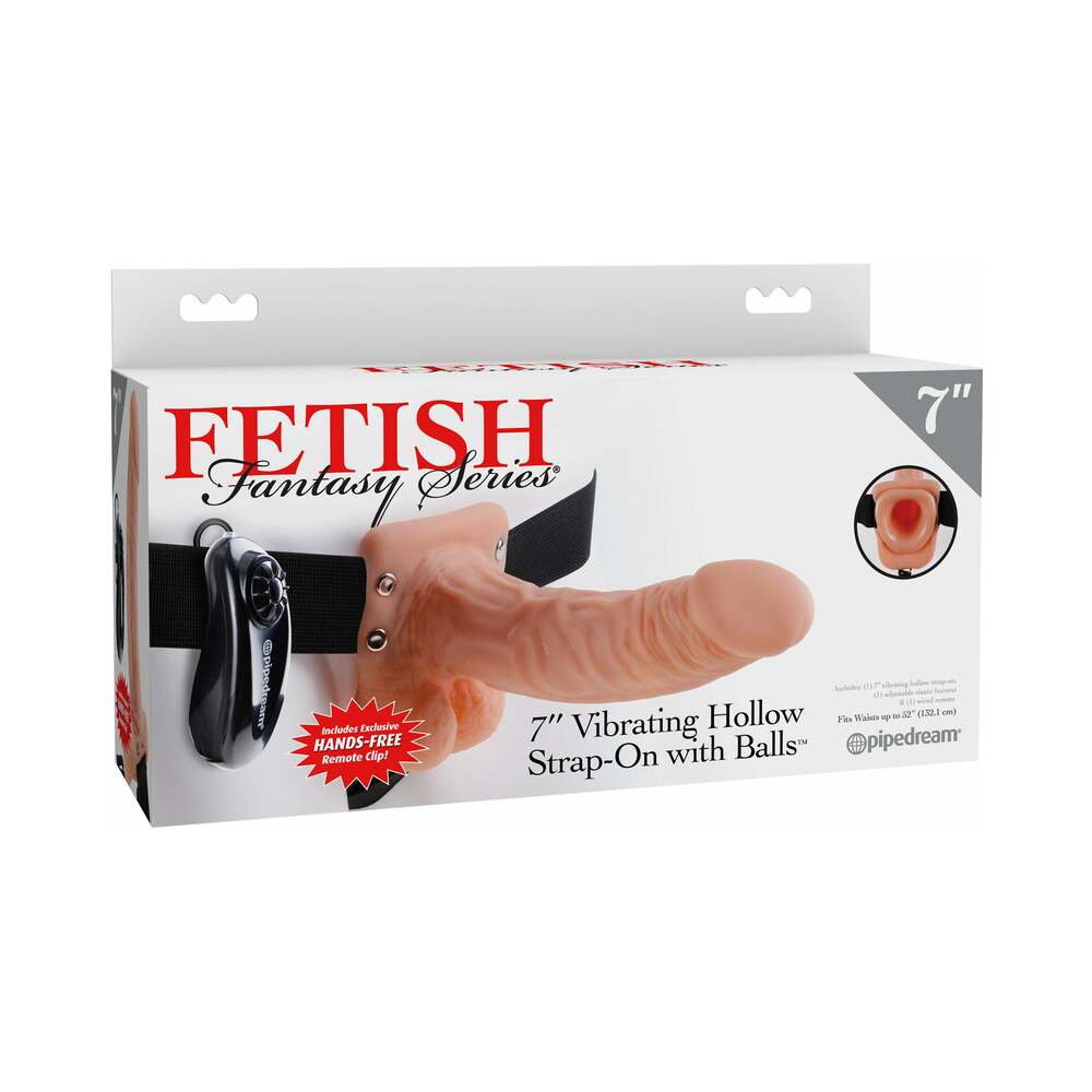 Fetish Fantasy Series 7 in. Vibrating Hollow Strap-On with Balls Beige/Black - Fantasies Boutique