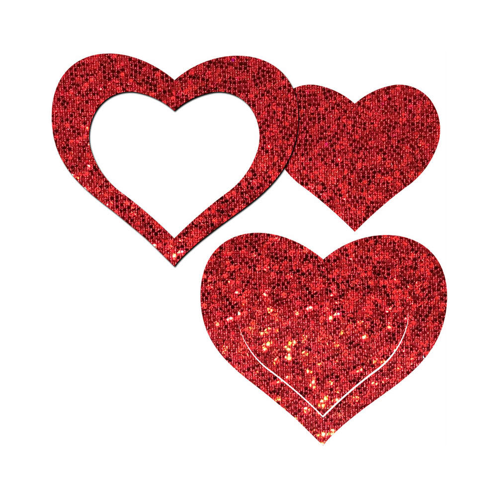 Pastease Peek-a-Boob: Red Glitter Heart Frame & Center Pasties