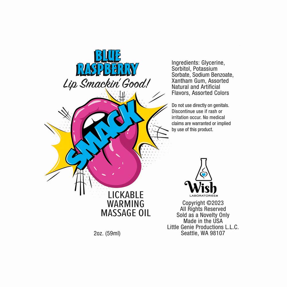 Smack Lickable Massage Oil Blue Raspberry 2 oz. - Fantasies Boutique