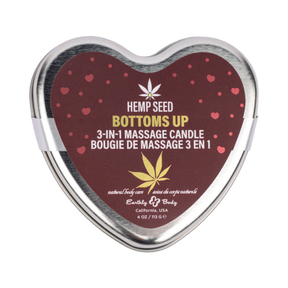 Earthly Body Hemp Seed Valentine 3-in-1 Massage Candle Bottom's Up 4.7 oz.