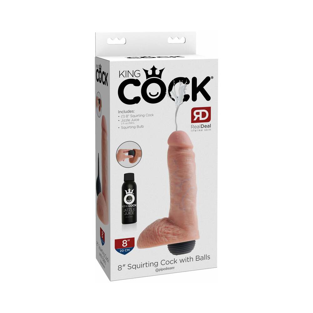 King Cock 8 in. Squirting Cock With Balls Realistic Dildo Beige - Fantasies Boutique