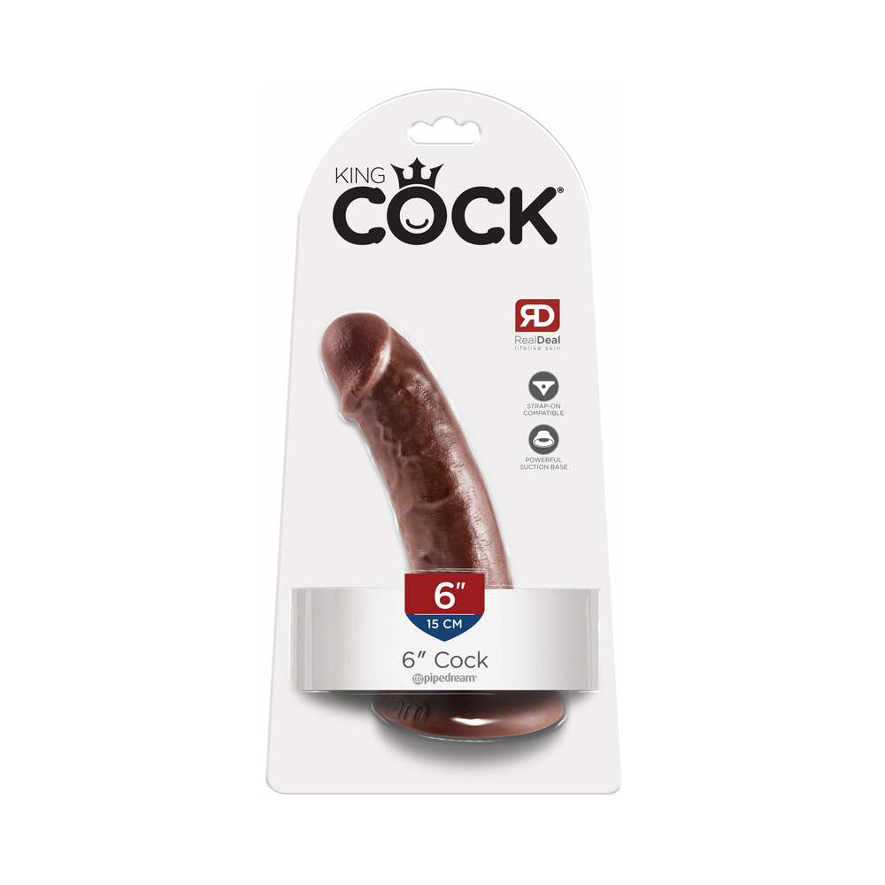 King Cock 6 in. Cock Realistic Dildo With Suction Cup Brown - Fantasies Boutique
