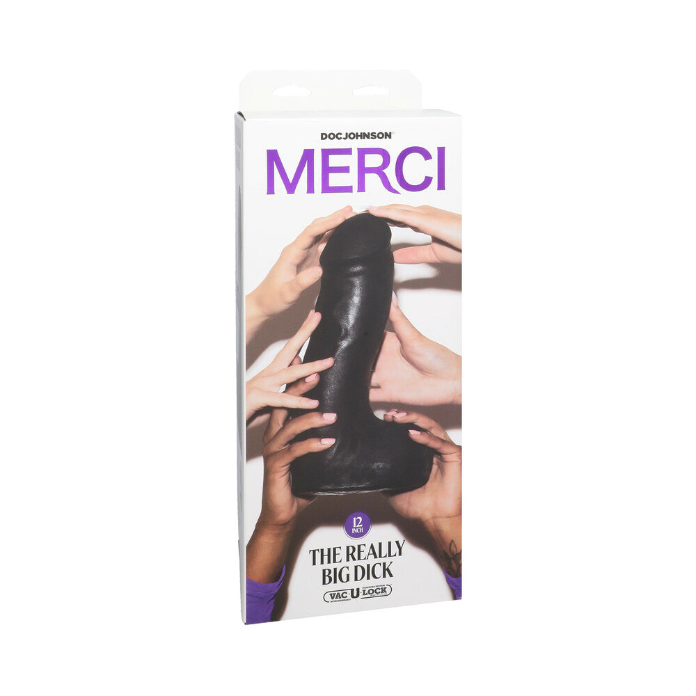 Merci The Really Big Dick 12 in. Dildo with XL Removable Vac-U-Lock Suction Cup Black - Fantasies Boutique
