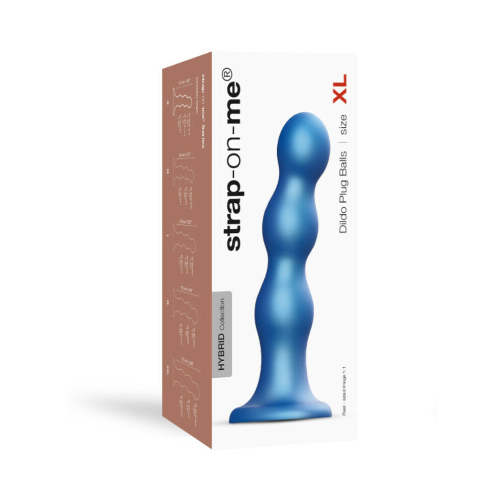Strap-On-Me Hybrid Collection Silicone Dildo Plug Balls Metallic Blue XL - Fantasies Boutique