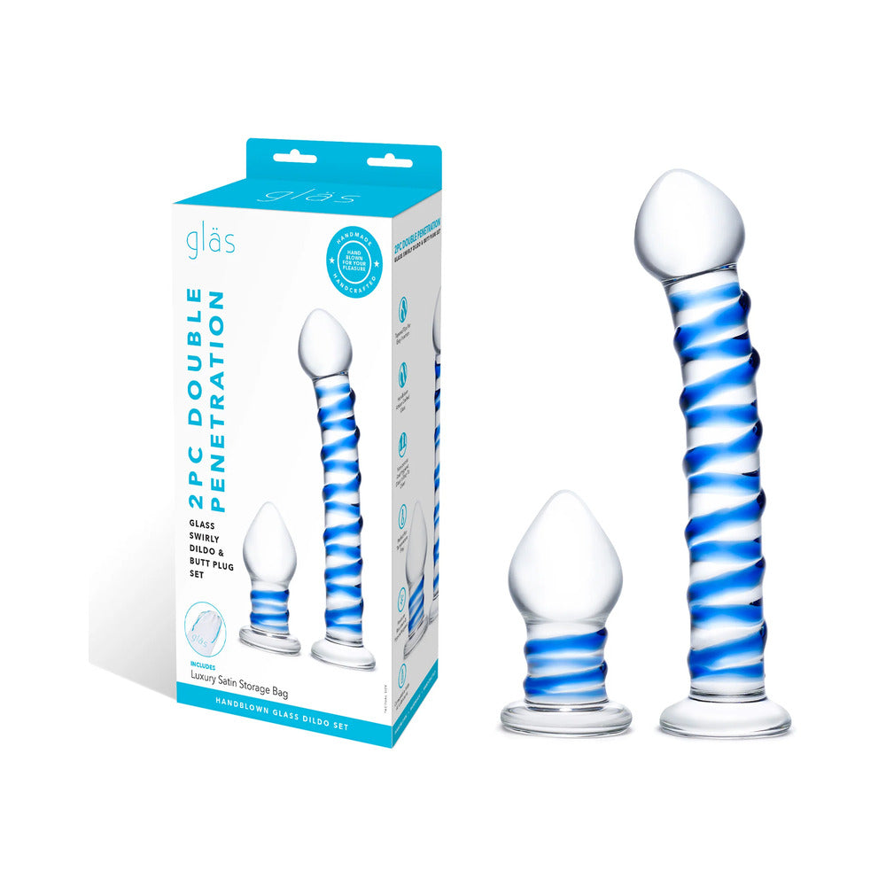 Glas 2-Piece Double Penetration Glass Swirly Dildo & Butt Plug Set - Fantasies Boutique