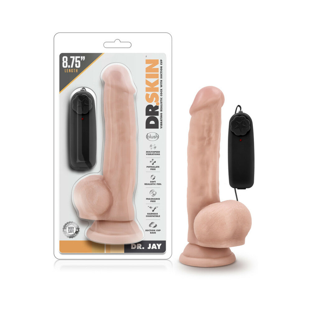 Dr. Skin Dr. Jay Realistic 8.75 in. Vibrating Dildo with Balls Beige - Fantasies Boutique