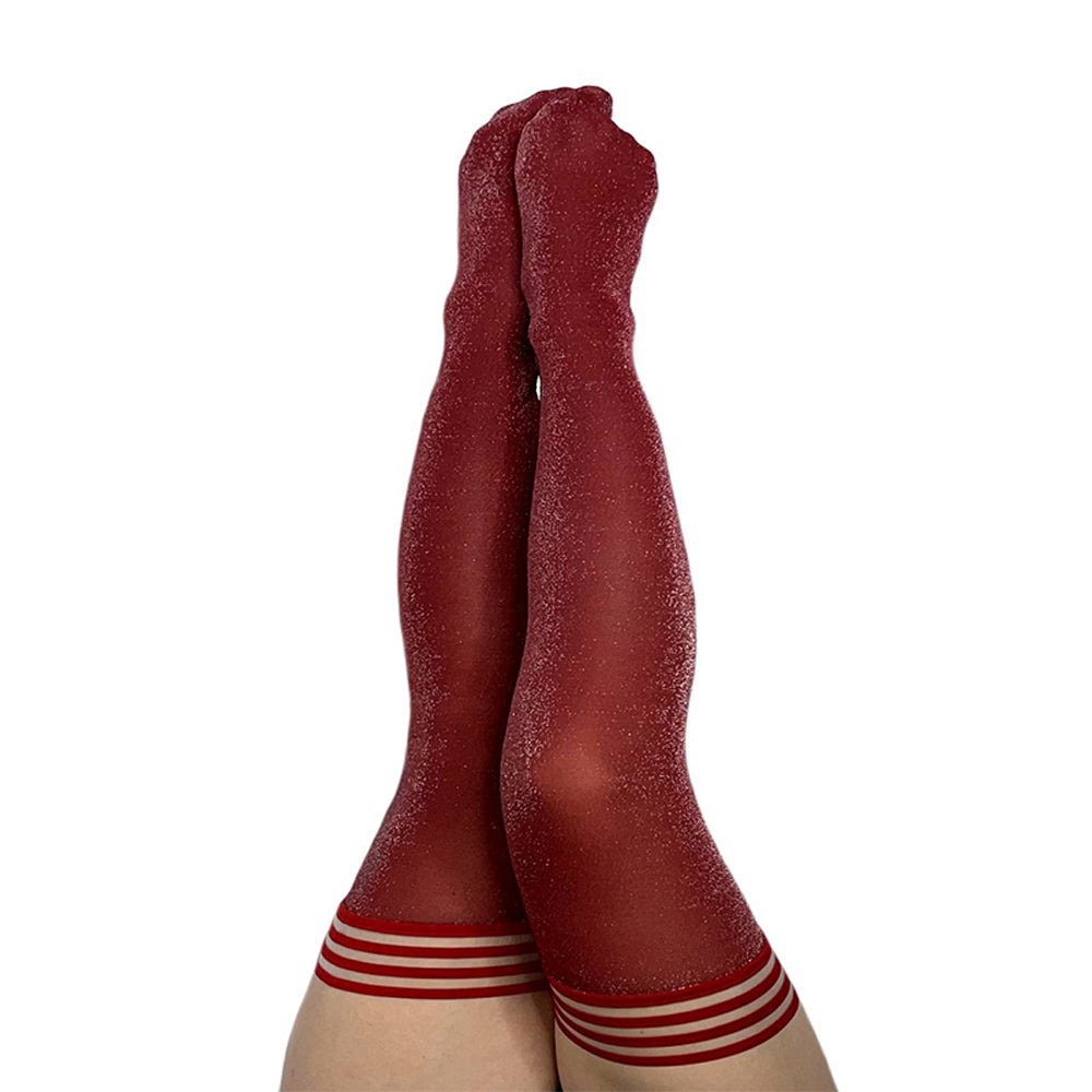 Kixies Holly Shimmer Thigh-High Cranberry Size A - Fantasies Boutique