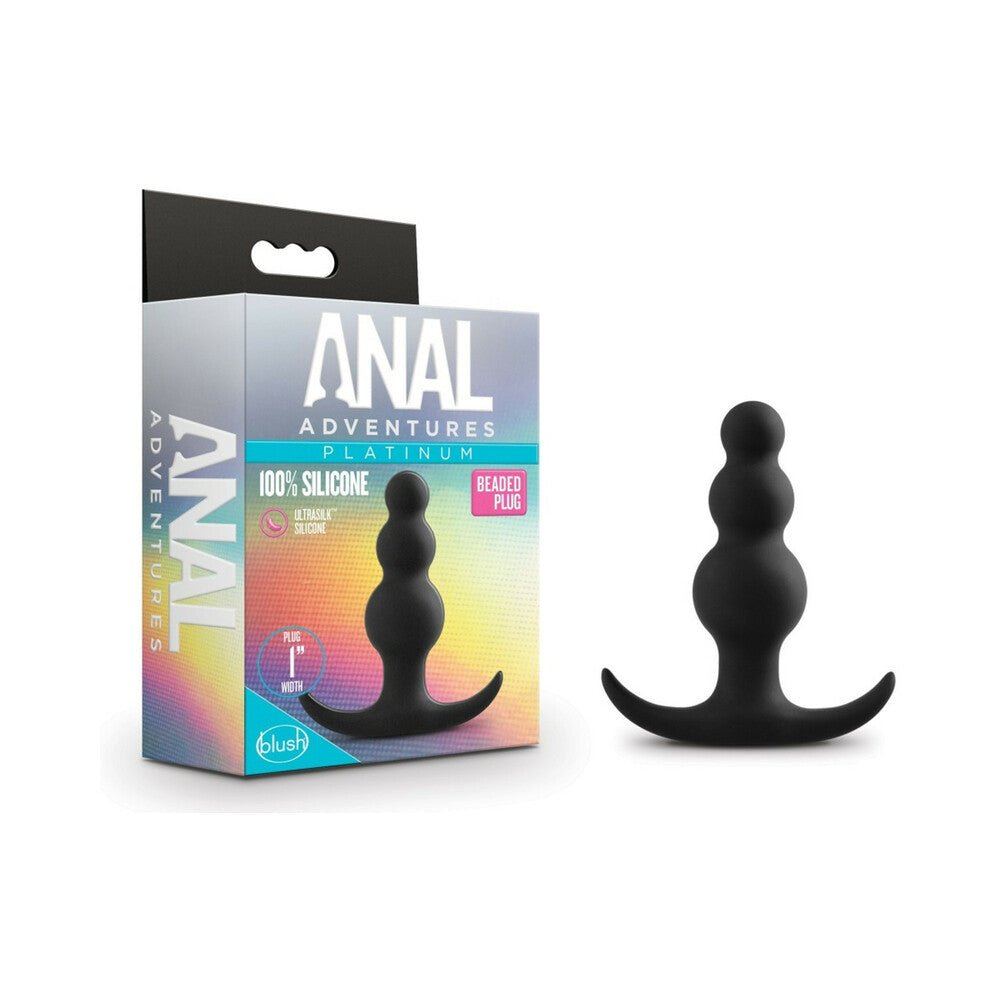 Anal Adventures Platinum Silicone Beaded Plug Black - Fantasies Boutique