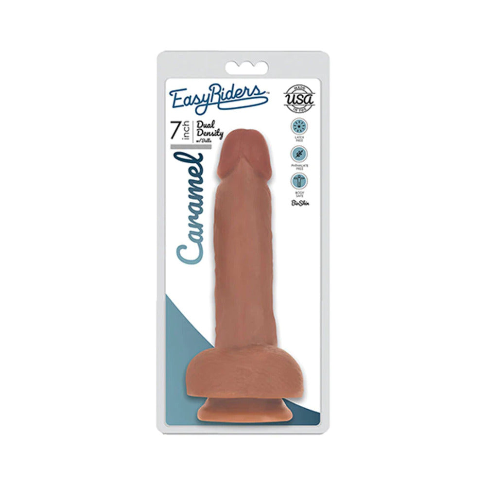 Curve Toys Easy Riders 7 in. Dual Density Dildo with Balls & Suction Cup Tan - Fantasies Boutique