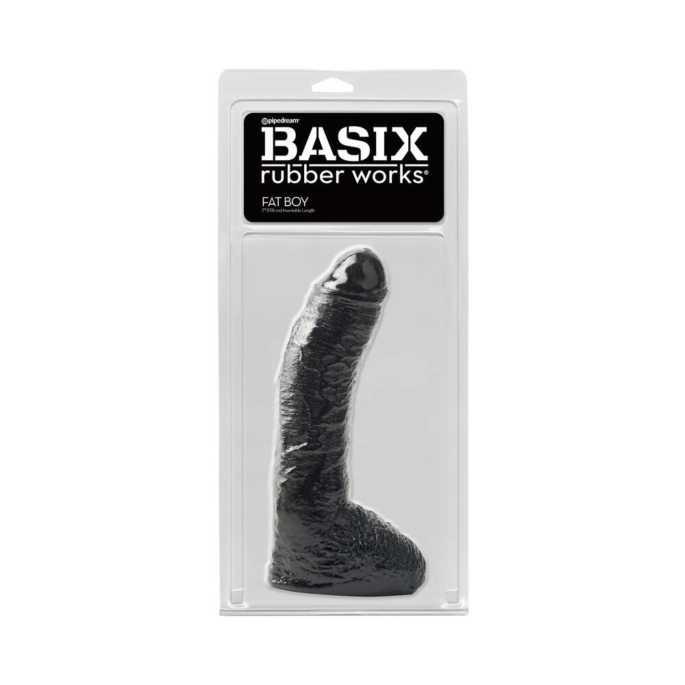 Basix Rubber Works Fat Boy 10 in. Dildo With Balls Black - Fantasies Boutique
