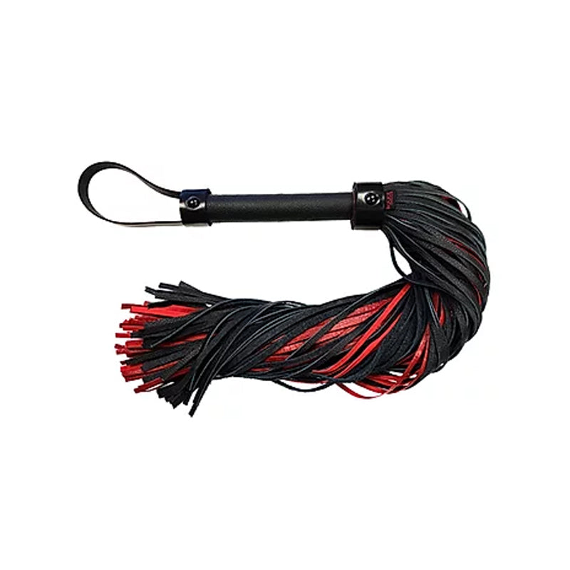 Leather Handle, Leather Long Flogger- Burgunday & Black - Fantasies Boutique