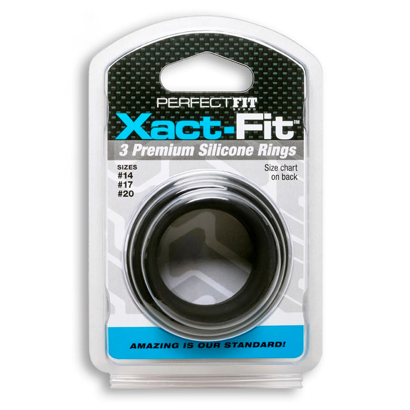 Curve Toys Perfect Fit Xact-Fit 3-Piece Premium Silicone Rings (#14, #17, #20) Black - Fantasies Boutique