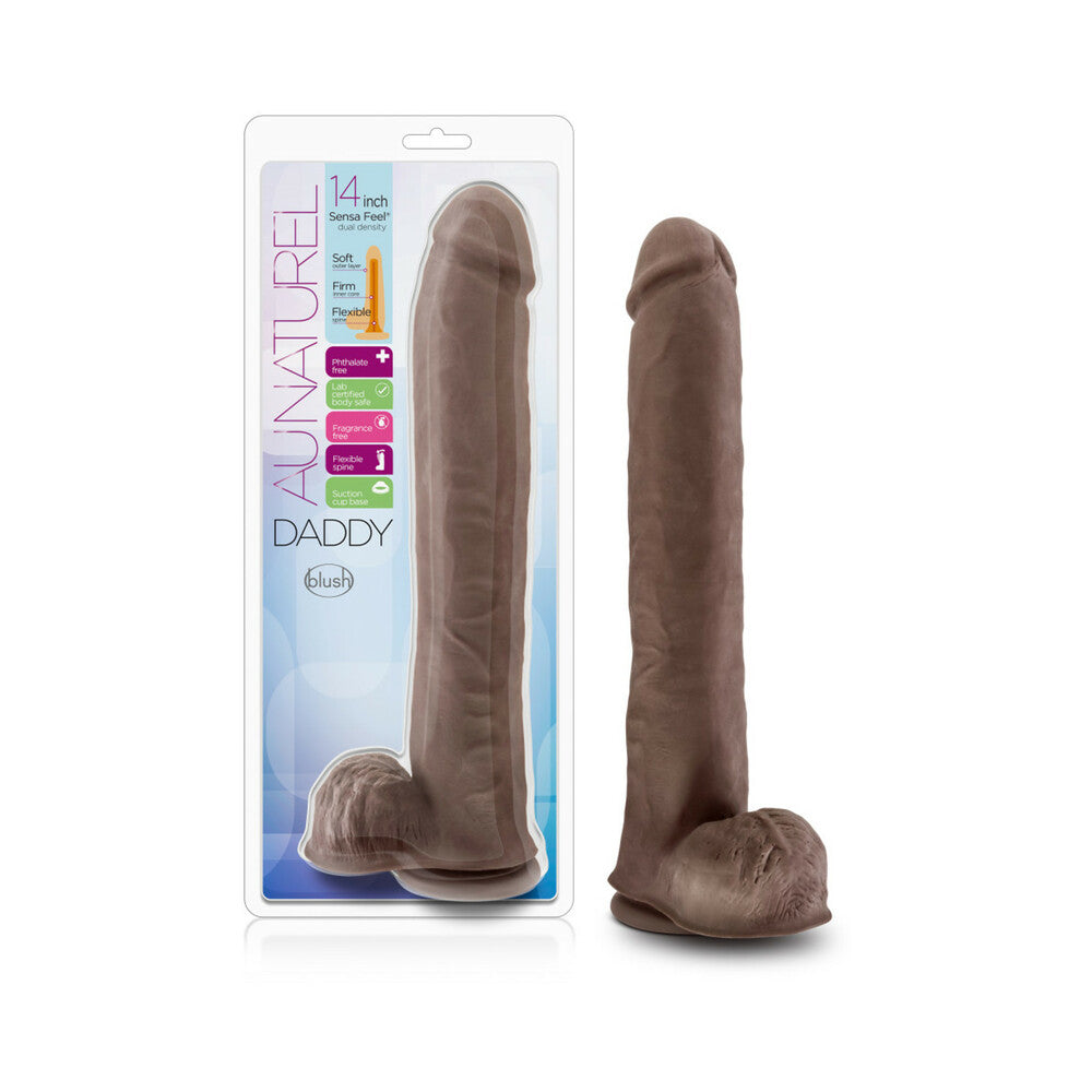 Au Naturel Daddy 14 in. Posable Dual Density Dildo with Balls Brown - Fantasies Boutique