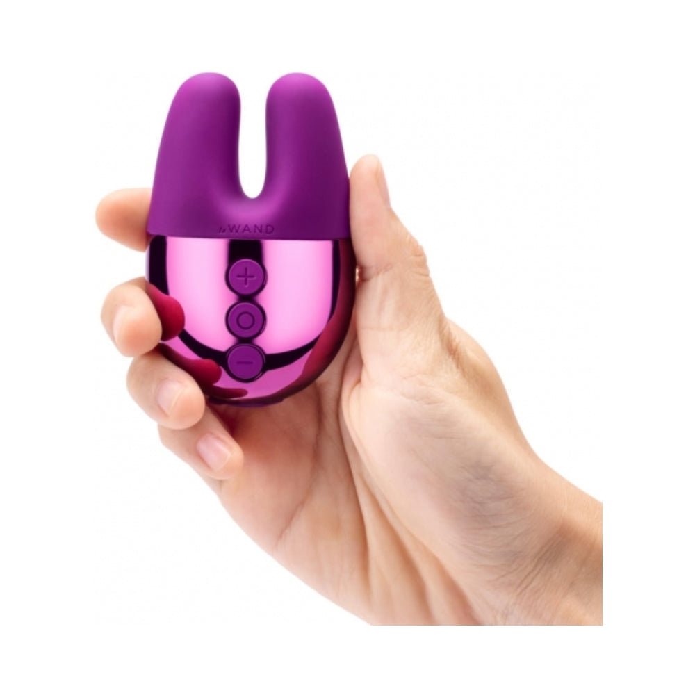 Le Wand Chrome Double Vibe Rechargeable Silicone Mini Vibrator Dark Cherry - Fantasies Boutique