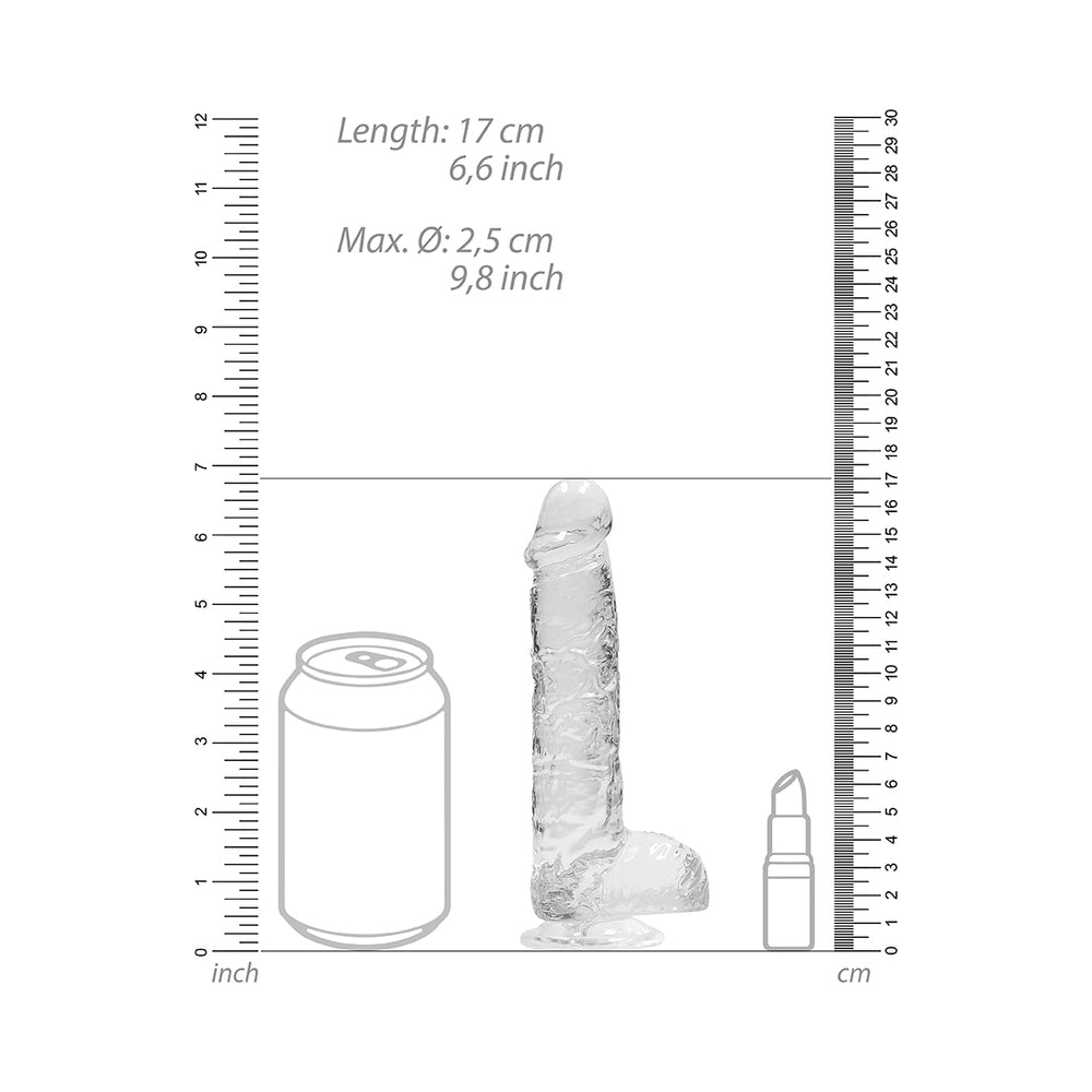 RealRock Crystal Clear Realistic 6 in. Dildo With Balls and Suction Cup Clear - Fantasies Boutique