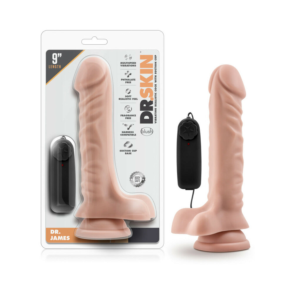 Dr. Skin Dr. James Realistic 9 in. Vibrating Dildo with Balls Beige - Fantasies Boutique