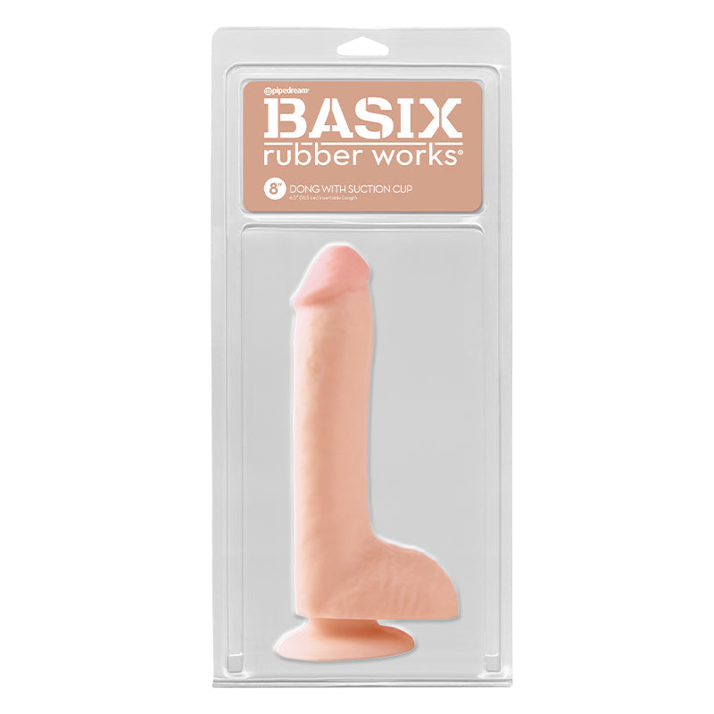 Basix Rubber Works 8 in. Dong With Balls & Suction Cup Beige - Fantasies Boutique