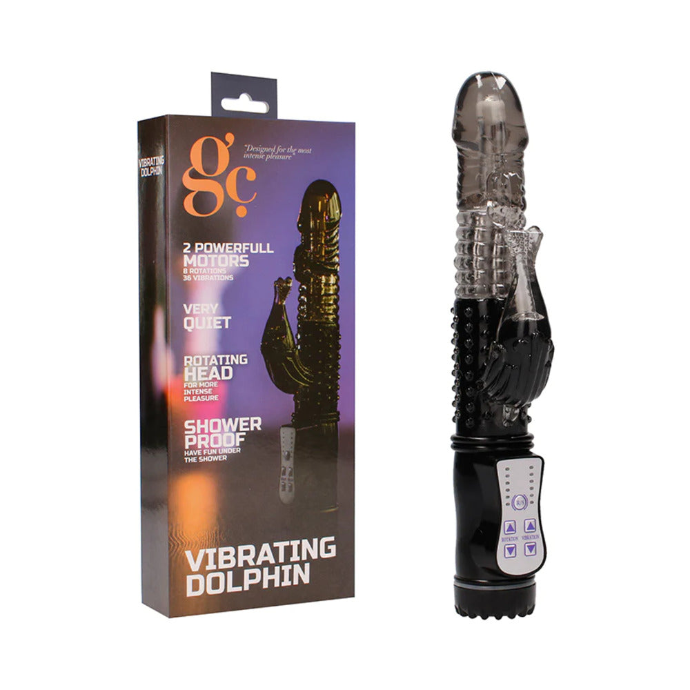 GC Vibrating Dolphin Dual-Motor Rotating Rabbit Vibrator Black - Fantasies Boutique