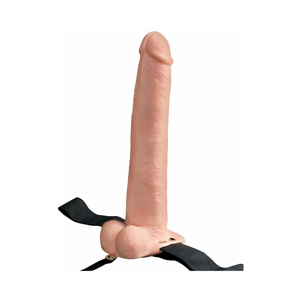 Fetish Fantasy Series Vibrating 11 in. Hollow Strap-On with Balls Beige/Black - Fantasies Boutique