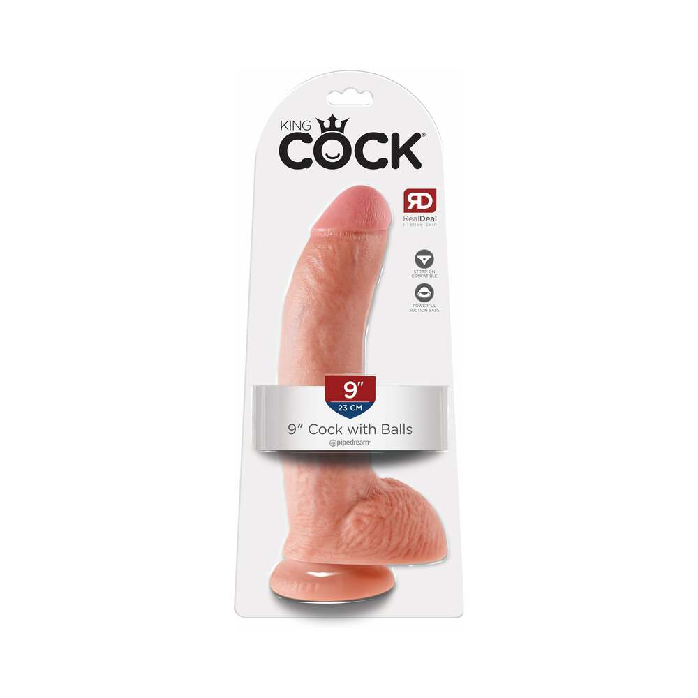 King Cock 9 in. Cock With Balls Realistic Suction Cup Dildo Beige - Fantasies Boutique
