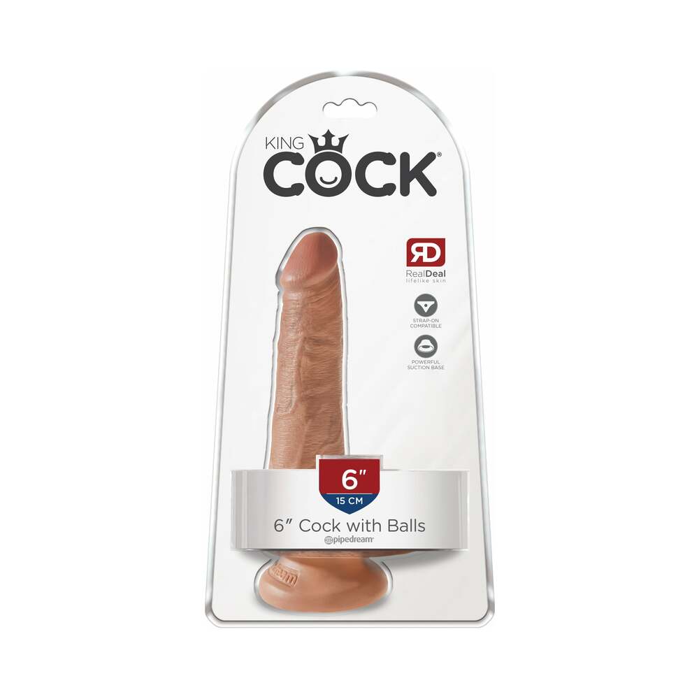 King Cock 6 in. Cock With Balls Realistic Suction Cup Dildo Tan - Fantasies Boutique