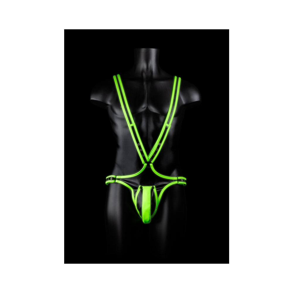 Ouch! Glow in the Dark Bonded Leather Full-Body Harness Neon Green S/M - Fantasies Boutique