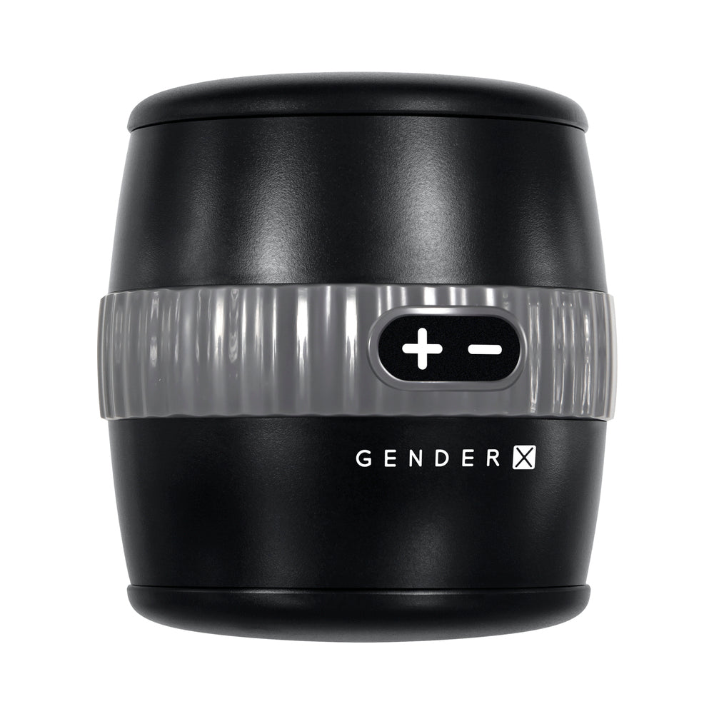 Gender X Barrel Of Fun Rechargeable Open-Ended Vibrating Stroker Black - Fantasies Boutique
