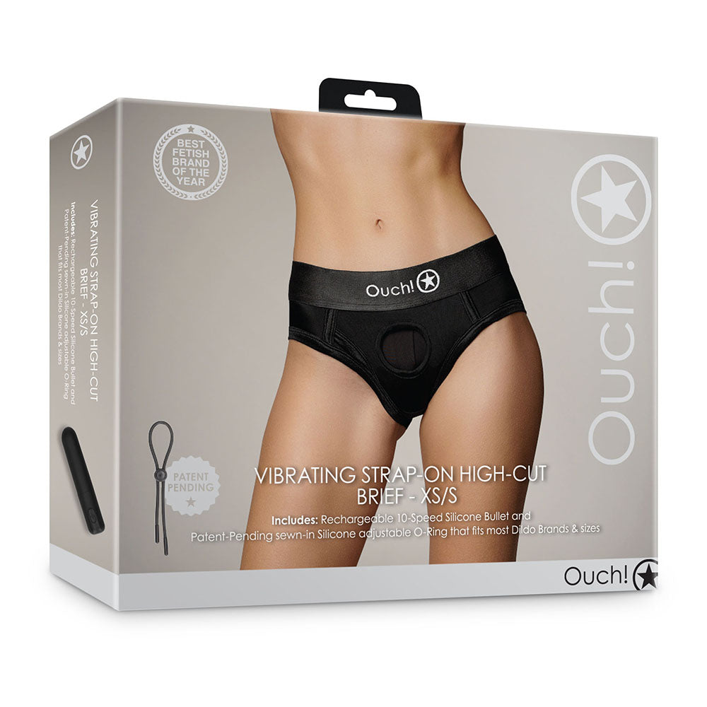 Ouch! Vibrating Strap-on High-cut Brief Black XS/S - Fantasies Boutique