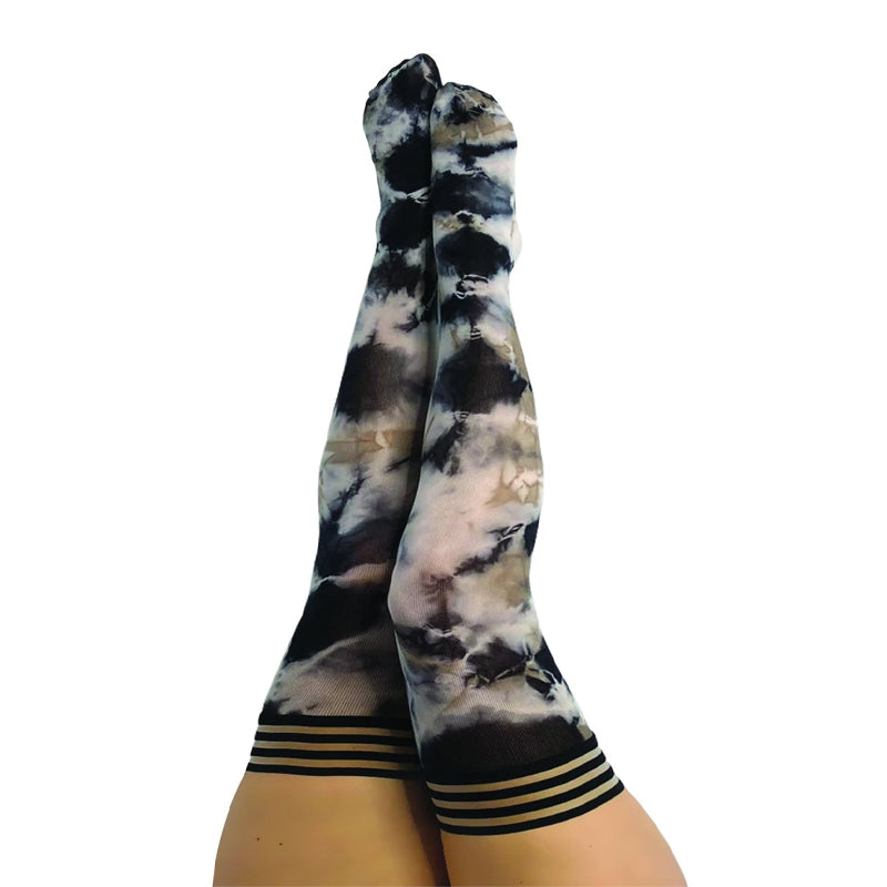 Kixies Mackenzie Black/White Tie-Dye Thigh-High Size D - Fantasies Boutique