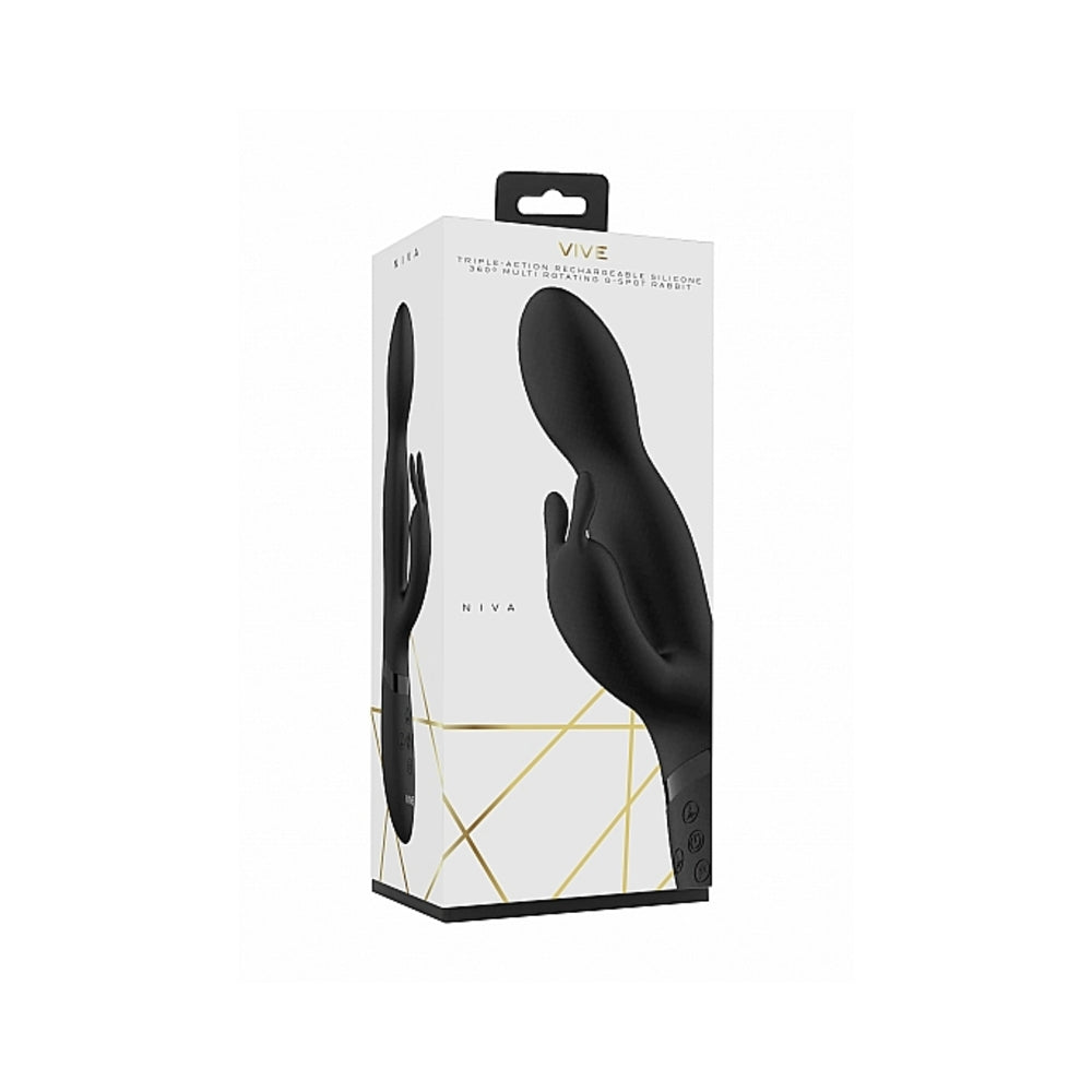 VIVE NIVA Rechargeable 360° Rotating Silicone Rabbit Vibrator Black - Fantasies Boutique