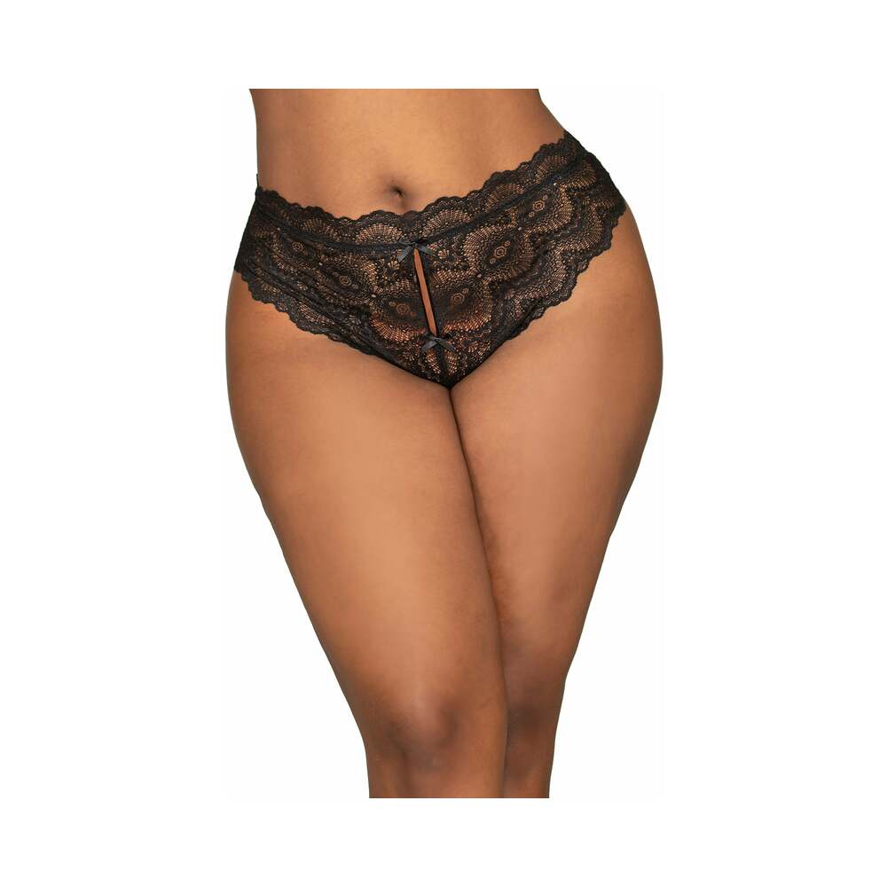 Dreamgirl Lace Tanga Open-Crotch Panty and Elastic Open Back Detail Black 3X Hanging - Fantasies Boutique