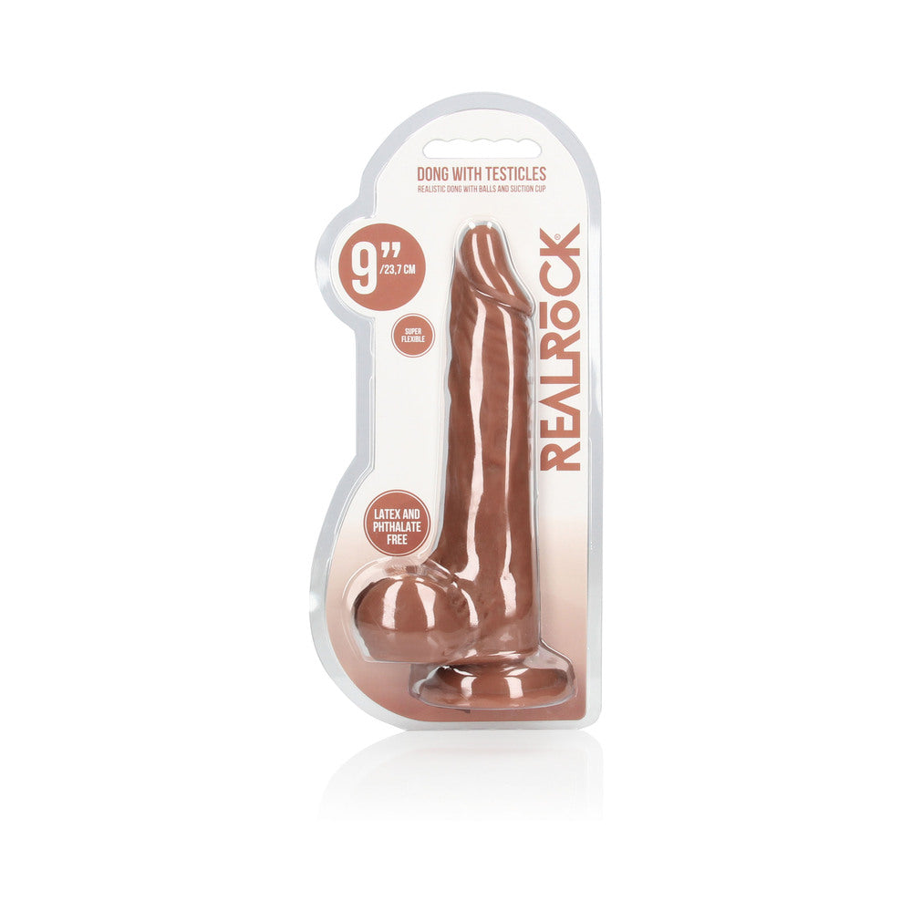 RealRock Realistic 9 in. Dildo With Balls and Suction Cup Tan - Fantasies Boutique