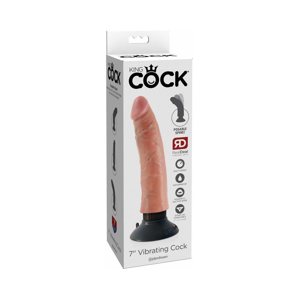 King Cock 7 in. Vibrating Cock Poseable Dildo With Suction Cup Beige - Fantasies Boutique
