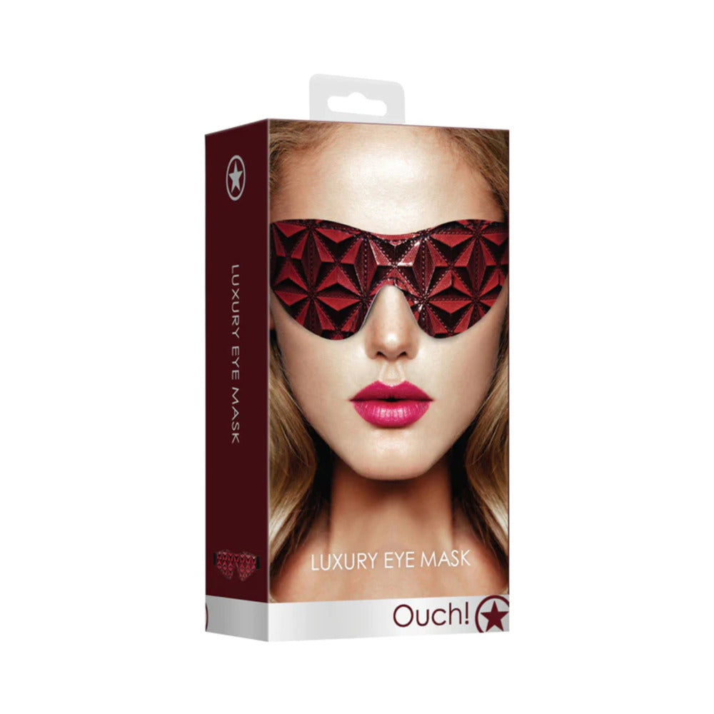 Ouch! Luxury Diamond-Patterned Eye Mask Blindfold Burgundy - Fantasies Boutique