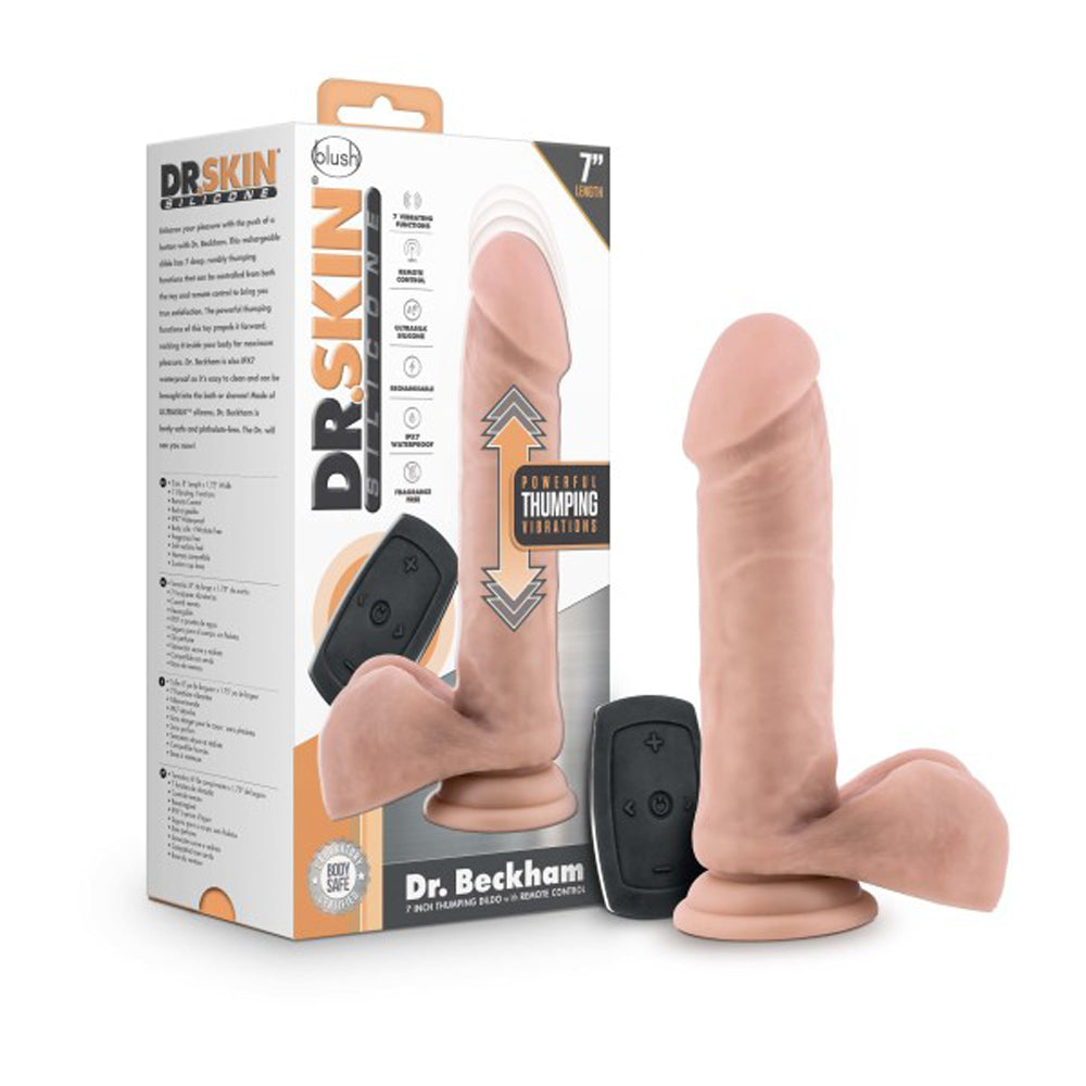 Dr. Skin Silicone Dr. Beckham 7 in. Thumping Dildo with Balls Beige - Fantasies Boutique