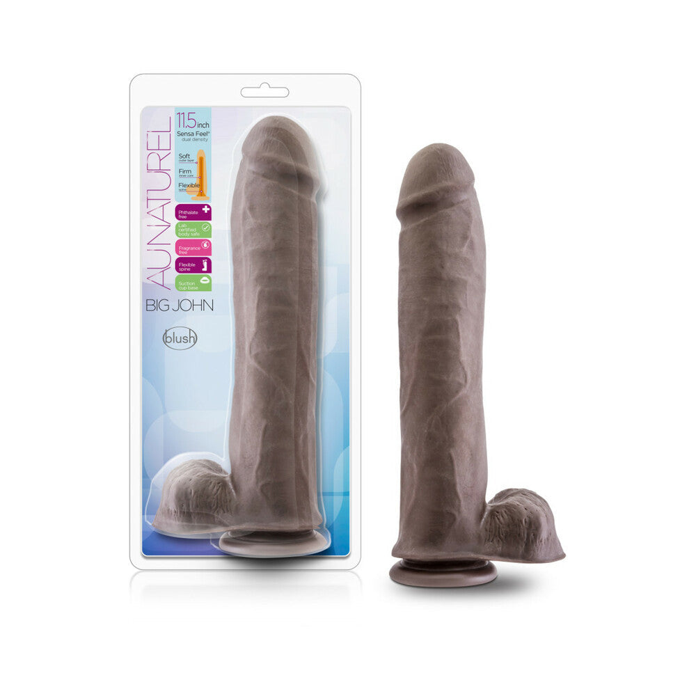 Au Naturel Big John 11.5 in. Posable Dual Density Dildo with Balls Brown - Fantasies Boutique