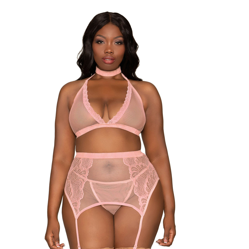 Dreamgirl Bra Garterbelt & G-String Pink Queen Size - Fantasies Boutique