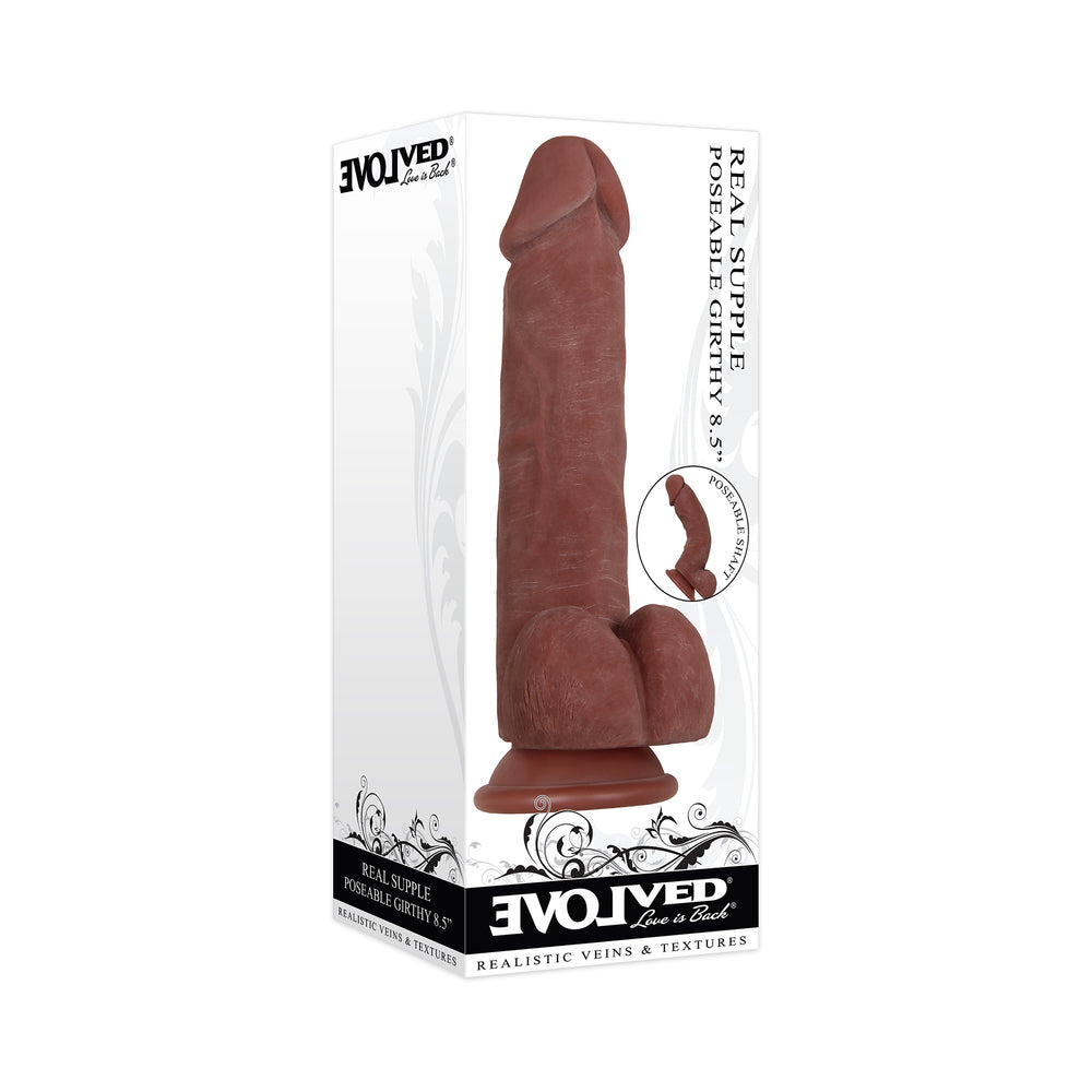 Evolved Real Supple Girthy Poseable 8.5 in. Realistic Dildo With Balls Brown - Fantasies Boutique