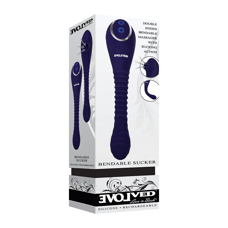 Evolved Bendable Sucker Rechargeable Poseable Silicone Dual-Ended Suction Vibrator Blue - Fantasies Boutique