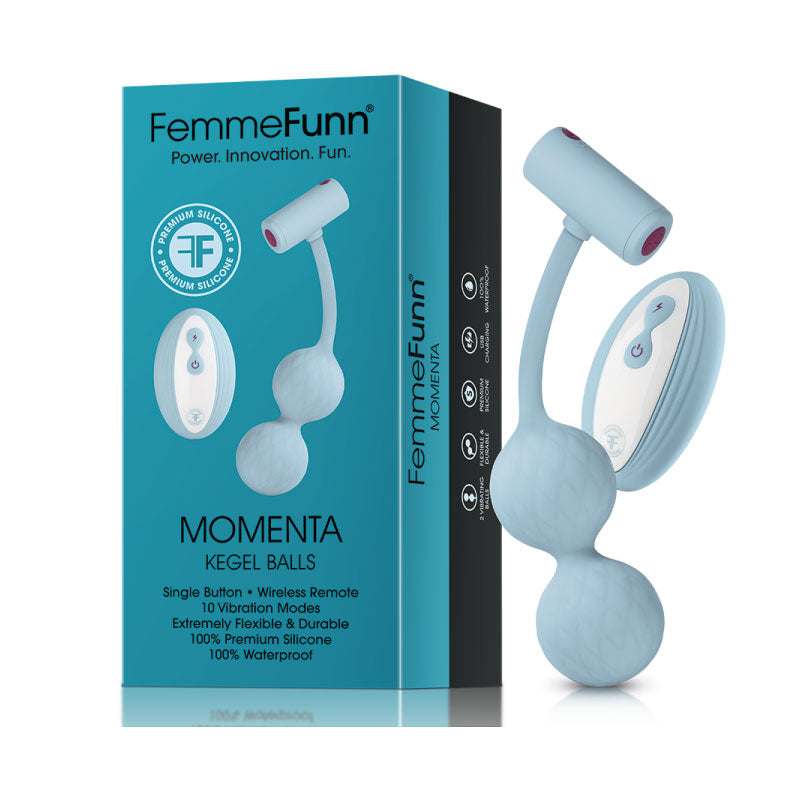 FemmeFunn Momenta Rechargeable Remote-Controlled Silicone Kegel Balls Light Blue - Fantasies Boutique