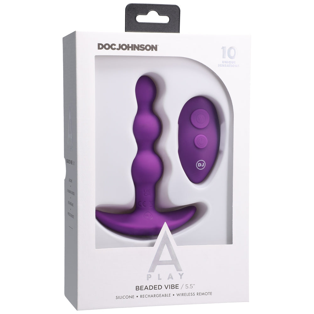 A-Play BEADED VIBE Rechargeable Silicone Anal Plug with Remote Purple - Fantasies Boutique