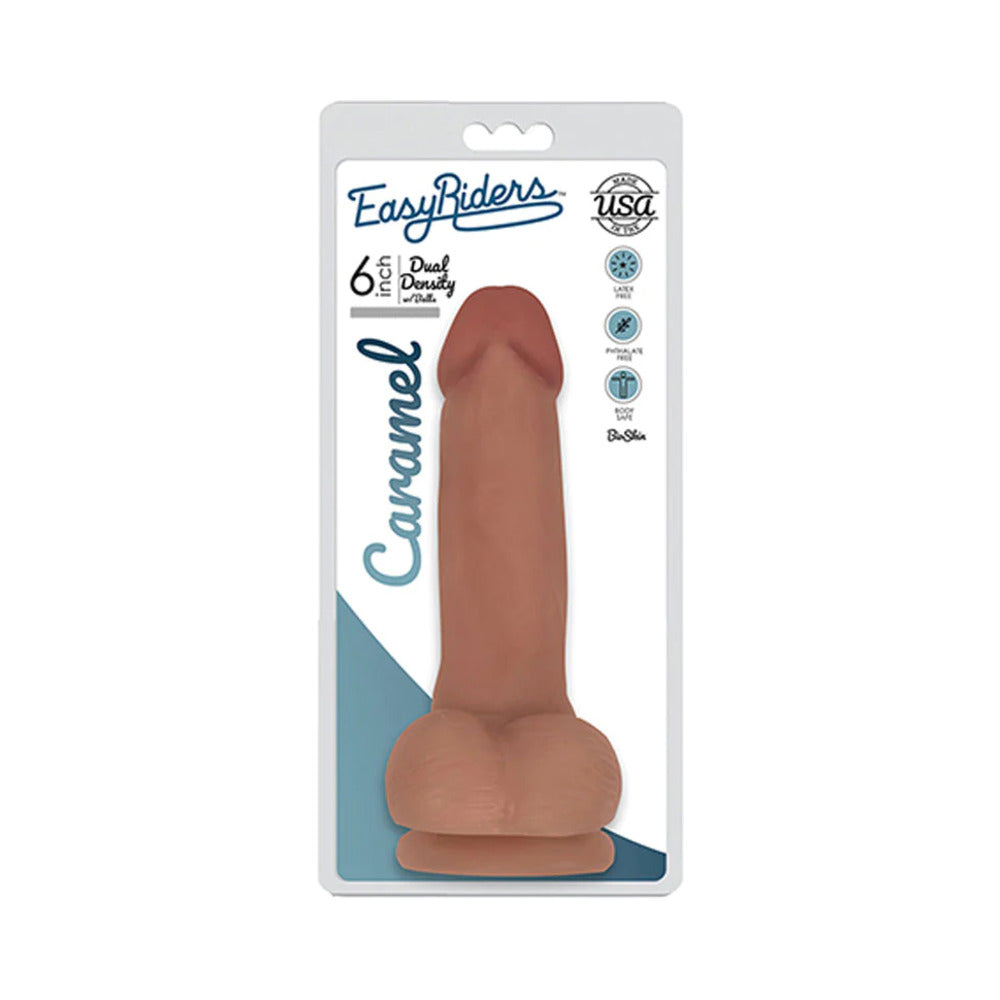 Curve Toys Easy Riders 6 in. Dual Density Dildo with Balls & Suction Cup Tan - Fantasies Boutique