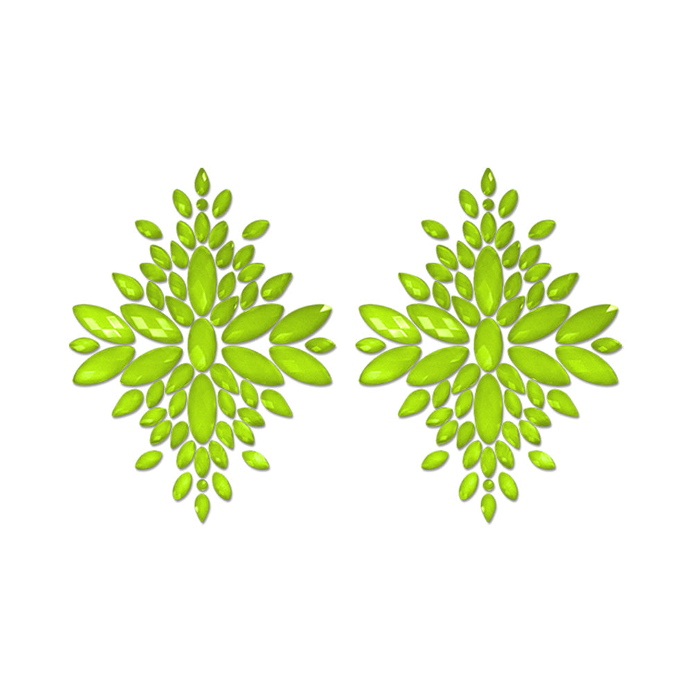 Fantasy Lingerie Glow-In-The-Dark Crystal 1 Pair Jeweled Pasties Neon Green O/S - Fantasies Boutique