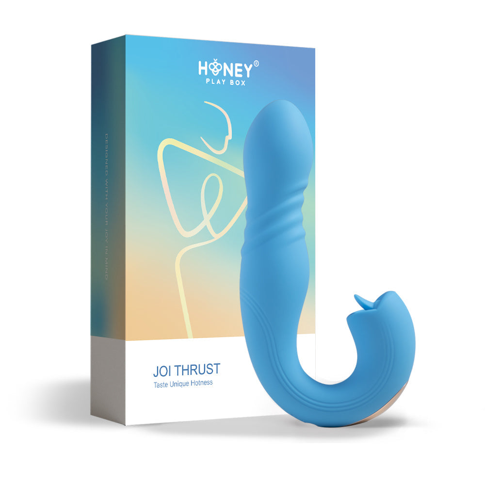 Honey Play Box Joi Thrust App Controlled Thrusting G-spot Vibrator & Tongue Clit Licker Blue - Fantasies Boutique